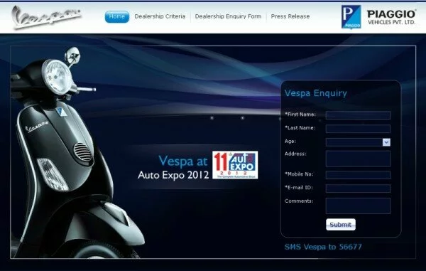 Vespa India website